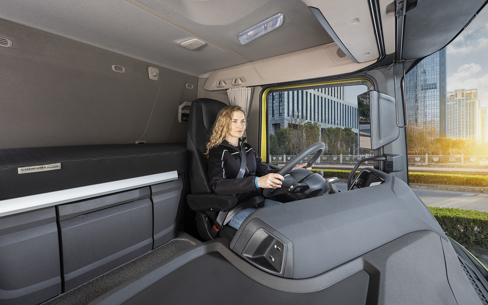 Inside a standard DAF XD Cab