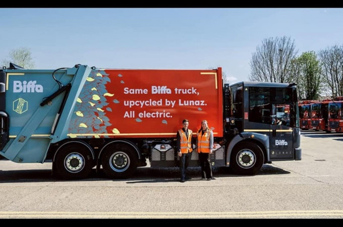 Lunaz displays its first repowered waste truck at Cenex announcing multi-year conversion contract with Biffa, UK
