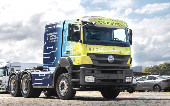 Brazilian transport giant trials converted electric heavy-duty Mercedes-Benz Axor 3344 truck chassis