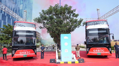 GSRTC celebrates start of operations of Switch EiV electric double deck buses in Gujarat