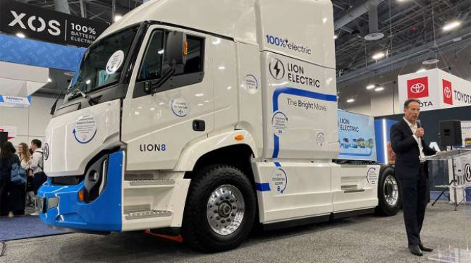 Lion Electric debuts Class 8 battery-electric truck at ACT